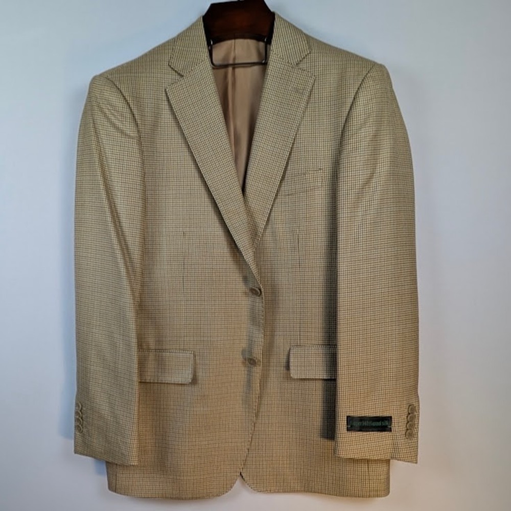 Experience Uomo Blazer Men 40R Super 140s Wool Silk Houndstooth Plaid Sport Coat